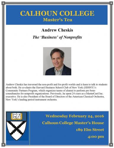 Master’s Tea with Andrew Cheskis, Wednesday February 24th at 4 pm, CC Master’s House